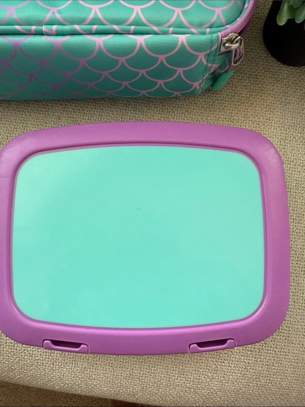 bentgo Kids Insulated Lunch Bag & Bento Box- Aqua Mermaid with Purple Trim